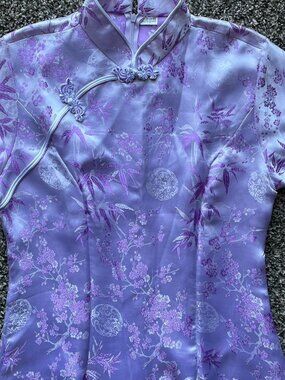 Purple Floral Satin Cheongsam Dress Korean Floral Kawaii Chic Elegant Formal
